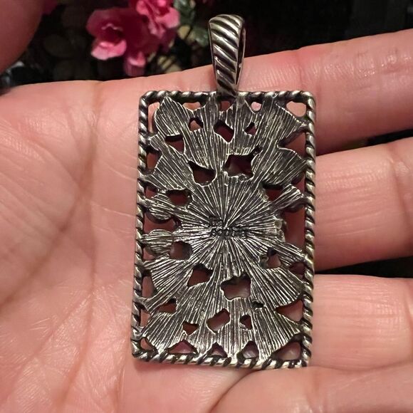 Vintage rectangle brass with rhinestone and crystal pendant by Lia Sophia - Picture 2 of 2